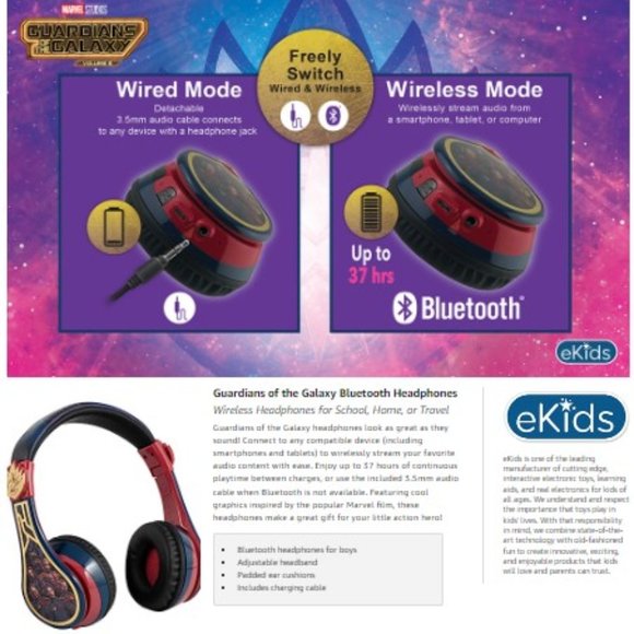 Kids Headphones - Wireless/Bluetooth - Volume Control/ Mic/ Phone Calls - Picture 11 of 11